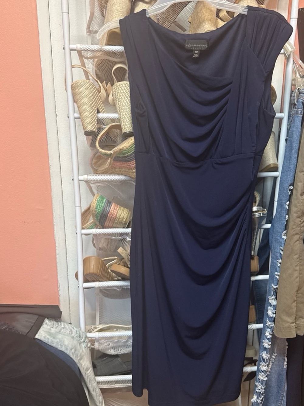 connected apparel Navy Draped Midi Dress
